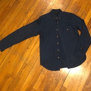 Navy blue J. Crew button up with tan buttons
